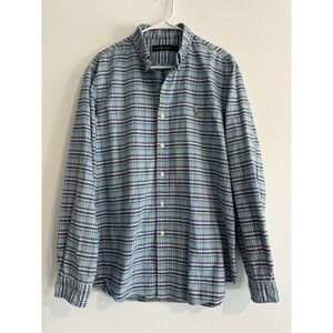 Ralph Lauren Mens Large Blue Green Classic Plaid Button Long Shirt Easter spring